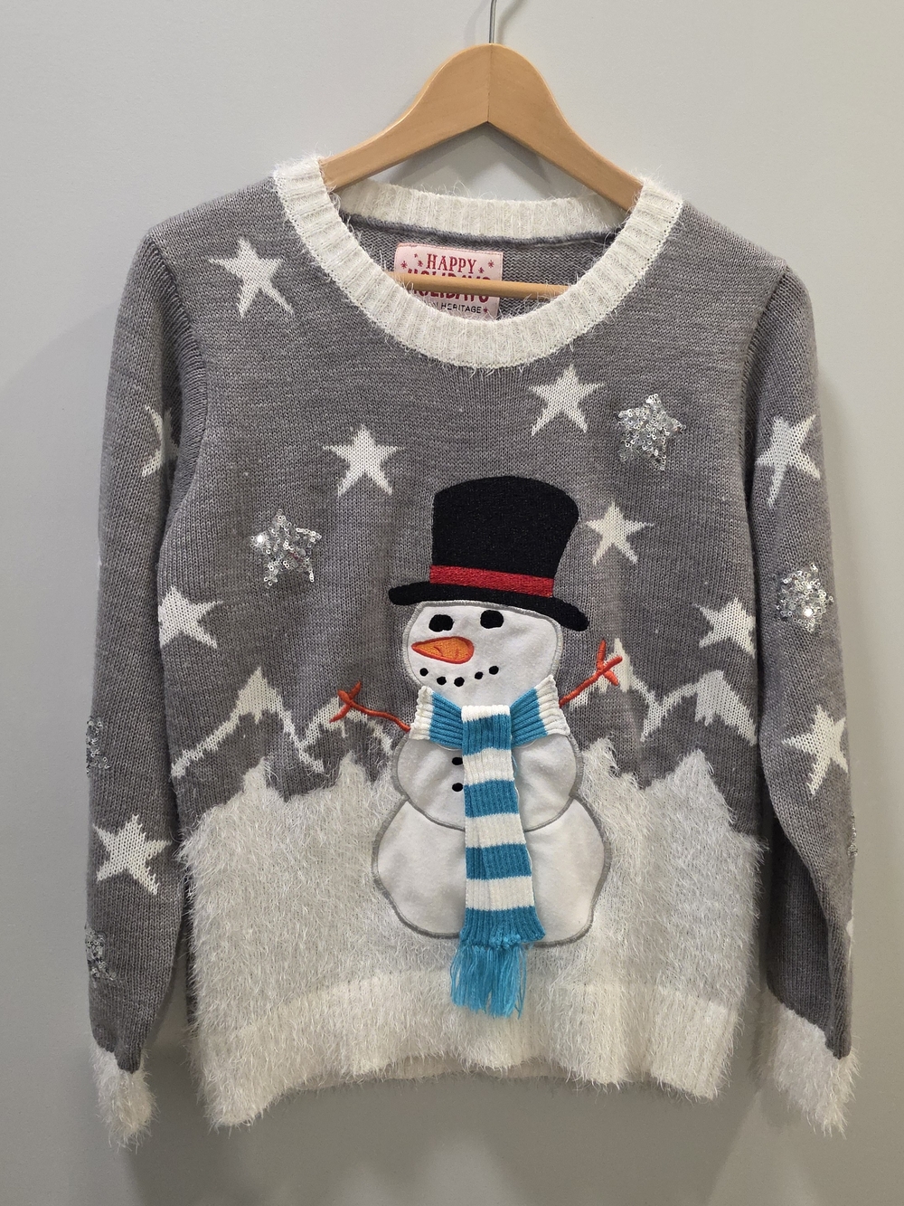 Urban Heritage Happy Holidays Snowman Christmas Sweater Size Small Gray White